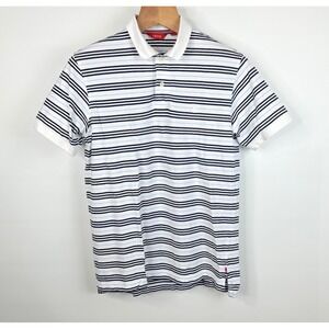 Izod Polo Shirt Men's S Blue Striped‎ Cotton Golf Short Sleeve Collared Classic